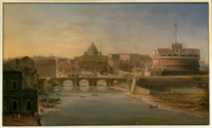 Rooma: näkymä Tiberille etelään, taustalla Castel Sant’Angelo ja Pietarinkirkko