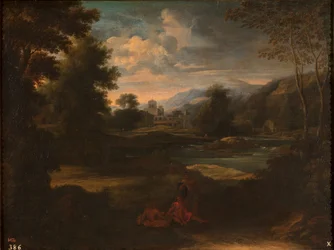 Dughet - Maisema, jossa on kolme hahmoa, 1648 - 1650