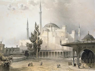 Hagia Sofian sisäpiha (levy 15), kaiverrus Louis Haghe (1806-85), julkaistu 1852