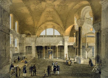 Hagia Sofia, levy 9: uusi keisarillinen galleria, kaivertanut Louis Haghe (1806-85), julkaistu 1852
