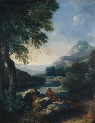 Maisema paimenten kanssa, n. 1660 (öljy kankaalle)