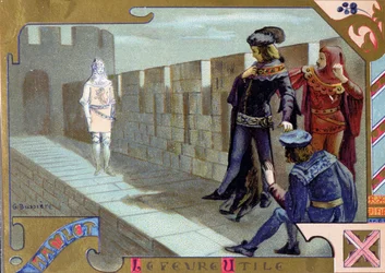 Kuninkaan haamu ilmestyy Hamletille, kohtaus William Shakespearen (1564-1616) "Hamletin" I näytöksestä