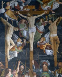 Ristiinnaulitseminen, yksityiskohta Gaudenzio Ferrarin (1475-1546) freskosta, San Cristoforon kirkko, Vercelli, Piemonte, Italia
