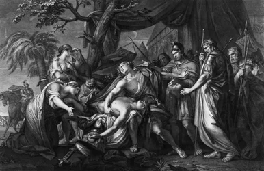 Akhilleus suree Patrokloksen kuolemaa, Domenico Cunegon kaivertama, 1764