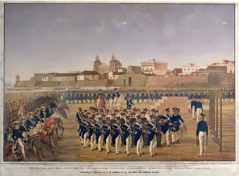 Pantaleon German de Ribonin ja hänen 8 seuralaisensa ampuminen Cartagenassa 24. helmikuuta 1816 (värikaiverrus)