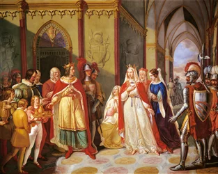 Tancred lähetti Constance of Hautevillen takaisin aviomiehelleen Henrik IV:lle, kirjoittanut Gennaro Maldarelli (1795-1858), Italia