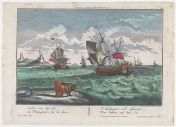 Näkymä jäämerellä purjehtivista aluksista Das Seeglen auf dem Eis (otsikko esineessä) Valaanpyynti Grönlannin edustalla (sarjan nimi)