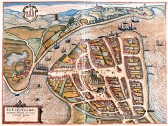 Eckernforde, Saksa - Georg Braunin teoksessa "Civitates Orbis Terrarum", Köln 1617.