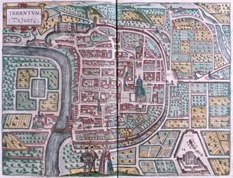 Trento, Italia - Georg Braunin teoksessa "Civitates Orbis Terrarum", Köln 1617.