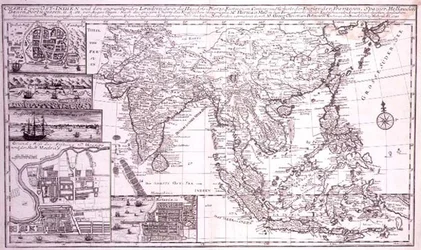 Intiasta Länsi-Uusi-Guineaan mukaan lukien Etelä-Japani ja Filippiinit, kaiverrus J.B. Bruhl, n.1737 (kaiverrus)