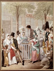 Cafe de la Rotonden terassi Pariisissa 1814. George Emanuel Opitzin (1775-1841) litografia. Pariisi, Musee Carnavalet