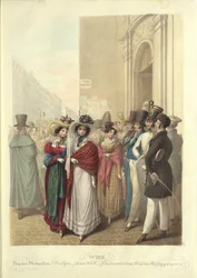 Pyhän Mikaelin kirkon edessä: siunaus, kaunis maailma, vaaleat tytöt..., n. 1830.