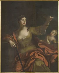 Equite (Justice) - Aequitas, kirjoittanut Schroder, Georg Engelhard (George Engelhardt) (1684-1750). Öljy kankaalle. Mitat: 154x123 cm. Tukholman kansallismuseo