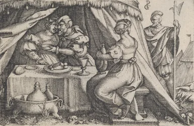 Judith ja Holofernes ruokailemassa.
