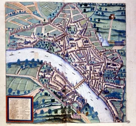 Basel (Sveitsi), lintuperspektiivistä Braun & Hogenbergin "Atlas"