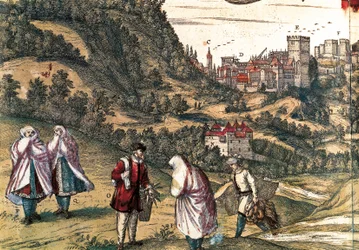 Alhambran Mauritius, George Braunin kaiverrus "Civitatis Orbis Terrarum", jonka on kirjoittanut Franz HOGENBERG (1535-1590), toimittanut Gottfried Kempesen Kölnissä kuudessa osassa