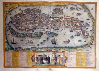 Näkymä Venetsiaan Braunin ja Hogenbergin Civitates Orbis Terrarum -atlasista