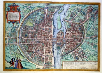 Näkymä Pariisin kaupunkiin 1500-luvun lopulla. Atlas de Braun & Hogenberg, Amsterdam