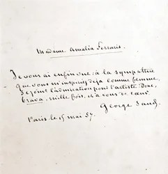 George Sandin (Aurore Dupin, Baronne Dudevant) (1804-1876) kirje Madame Amalia Ferrarisille, Pariisi 19. maaliskuuta