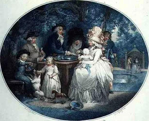 A Tea Garden, kaiverrus Francois David Soiron (s.1764), pub. kirjoittanut T. Gaugain