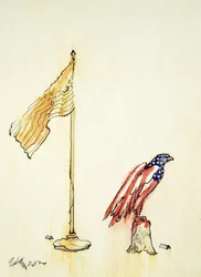 American Eagle hankki Yhdysvaltain lipun värityksen, 1985 (kynä ja väripesu aluksella)