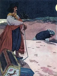 Aarre on haudattu Kuvitus George Albert Williamsin (1875-1932) "The boys book of Pirates" -kirjasta 1914