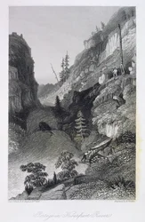 Portage in Hoarfrost River, 19. elokuuta 1833, "Kertomus Arctic Land Expedition to the Mouth of Great Fish River and Along the Shores of the Arctic River in the Years 1833-35", kirjoittaja Cap
