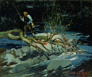 Taimenkalastus (öljy kankaalle)