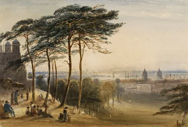 Greenwich observatoriokukkulalta, noin 1850 (akvarelli).