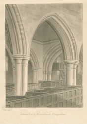 Weston-on-Trentin kirkon sisustus: seepiapiirustus, 1841