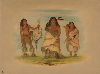Comanche-päällikkö, hänen vaimonsa ja soturi, 1861.