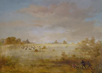 Hirvi laiduntamassa syksyn preerialla, 1846-1848.