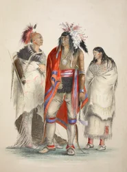 Pohjois-Amerikan intiaanit, pub. 1845 värilitografia.