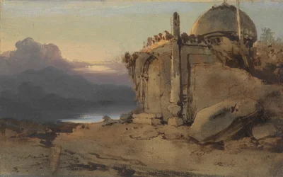 Temppelin rauniot, auringonlasku