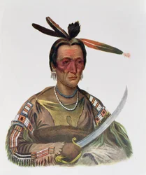 To-Ka-Cou, Yankton Sioux -päällikkö, 1837, kuvitus teoksesta "The Indian Tribes of North America, Vol.1", kirjoittaneet Thomas L. McKenney ja James Hall, pub. kirjoittanut John Grant