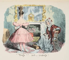 Pukeutuminen ja riisuminen, pubi. 1832 (käsinvärinen kaiverrus)