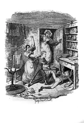 Kuvitus "" Oliver Twist" (Olivier) Charles Dickens (1812-1870), George Cruikshank (1792-1878).