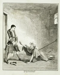 Jack vierailee äitinsä luona Bethlehemin sairaalassa Lontoossa, kuvitus William Harrison Ainsworthin julkaisusta "Jack Sheppard: A Romance", julkaistu 1839