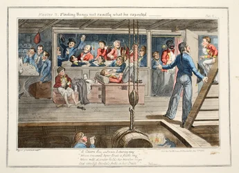 Mestari B, löytää asioita, jotka eivät ole aivan sitä, mitä hän odotti, pub. 1835 (käsin väritetty kaiverrus).
