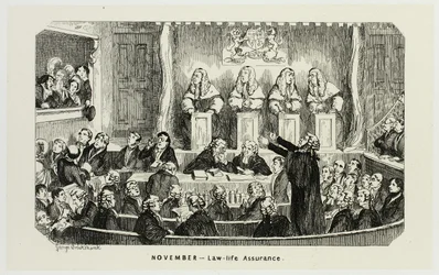 Marraskuu - Law-Life Assurance George Cruikshankin teräsetsauksista The Comic Almanacksiin: 1835-1853