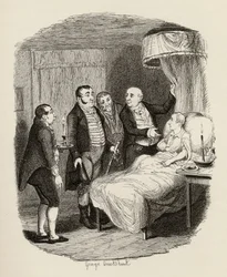 Oliveria odotti Bow Street Runners, Charles Dickensin (1812-70) teoksesta The Adventures of Oliver Twist 1838, Chapman und Hall, 1901