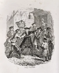 Tohtori vangitsee asianajaja Murphyn, "Ameliasta", taiteilijan kaiverrus, kuvitus teoksesta "The Works of Henry Fielding", pub. kirjoittanut Henry G. Bohn, 1853