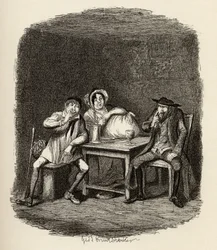 Juutalainen ja Morris Bolter alkavat ymmärtää toisiaan Charles Dickensin (1812-70) kirjasta "Oliver Twistin seikkailut" 1838, julkaissut Chapman und Hall, 1901