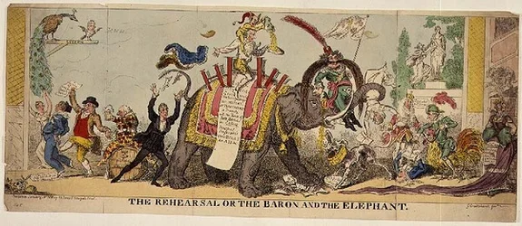 The Rehearsal or the Baron and the Elephant, satiirinen vedos Kemblen Covent Garden -teatterin taidokkaista tuotannoista, joissa oli mukana eläimiä.
