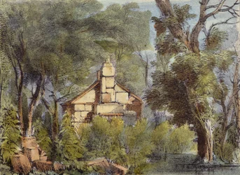 Stone House, Richmond Gardens, levy 23 Kew Gardensista: Sarja 24 piirustusta kiveen, kaivertanut Charles Hullmandel (1789-1850), julkaistu 1820 (käsinvärinen litho)