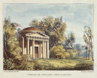 Bellonan temppeli, Kew Gardens, levy 24 Kew Gardensista: Sarja 24 piirustusta kiveen, kaivertanut Charles Hullmandel (1789-1850), julkaistu 1820 (käsinvärinen litho)