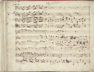 RM 20 E7 f.51v Toinen Händelin oratorion Esther käsikirjoituksen "Ye Sons of Jacob Sing a Cheer..." kahdesta sivusta.