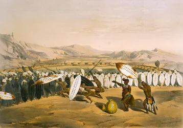 Umpanda arvioi joukkojaan Nonduengissa, levy 12 The Kafirs Illustratedista, 1849