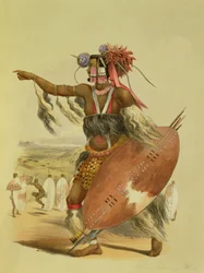 Zulusoturi, Utimuni, edesmenneen zulukuninkaan Chakan veljenpoika, levy 13 The Kafirs Illustratedista, 1849