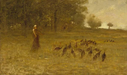 Tyttö kalkkunoiden kanssa, 1883-84